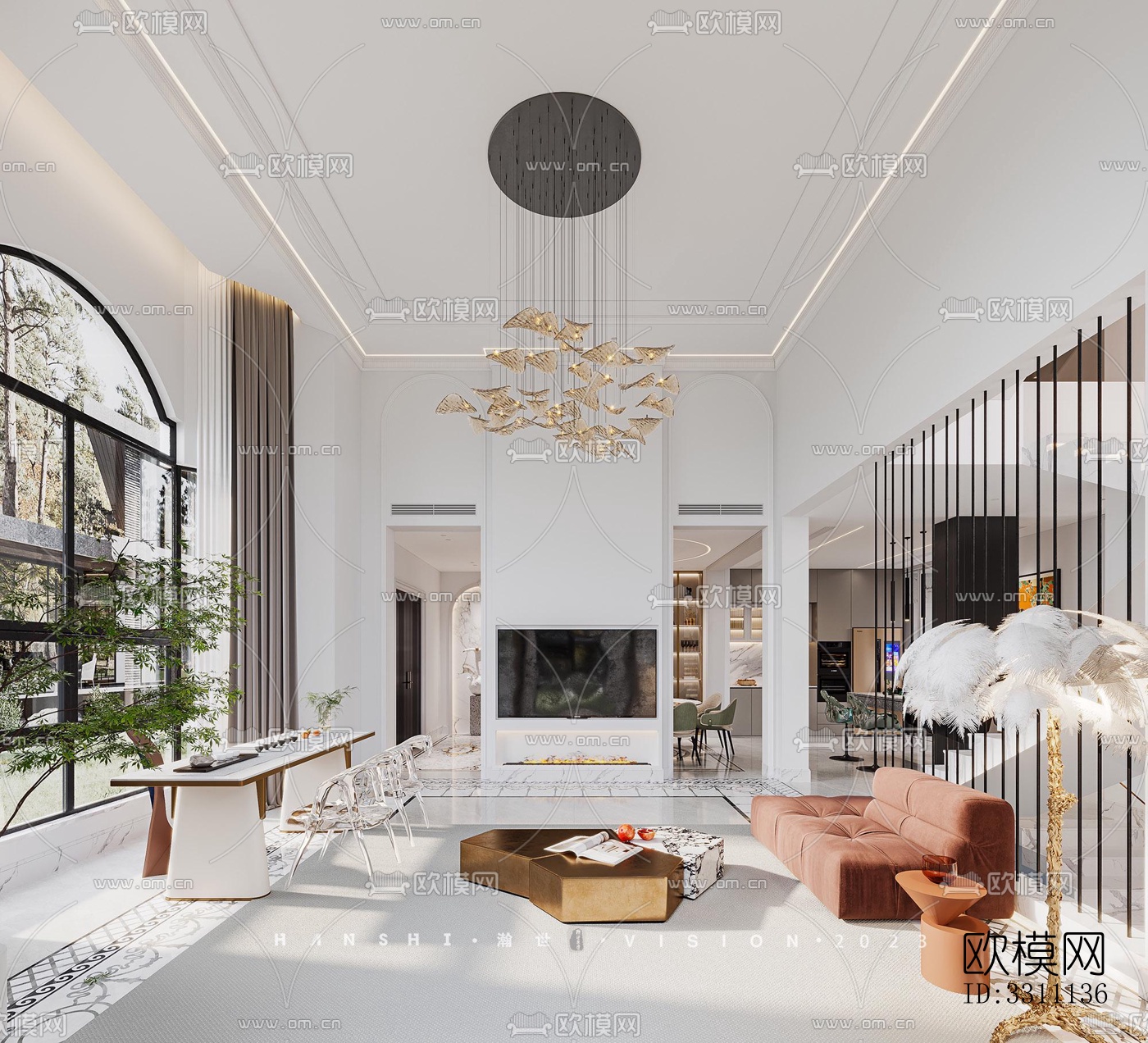 现代客餐厅效果图下载（渲染图1）