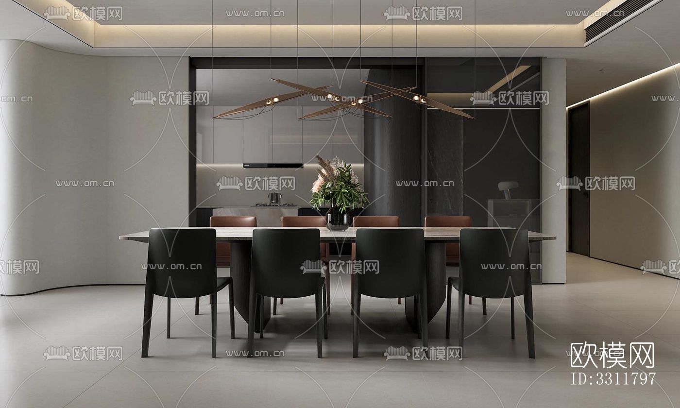 现代客餐厅效果图下载（渲染图4）