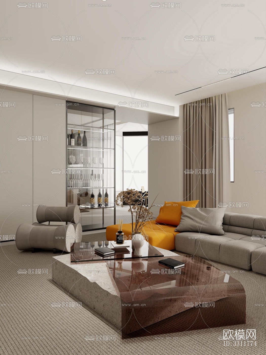 现代客餐厅效果图下载（渲染图4）