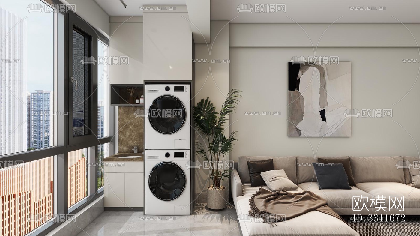 现代客餐厅效果图下载（渲染图3）