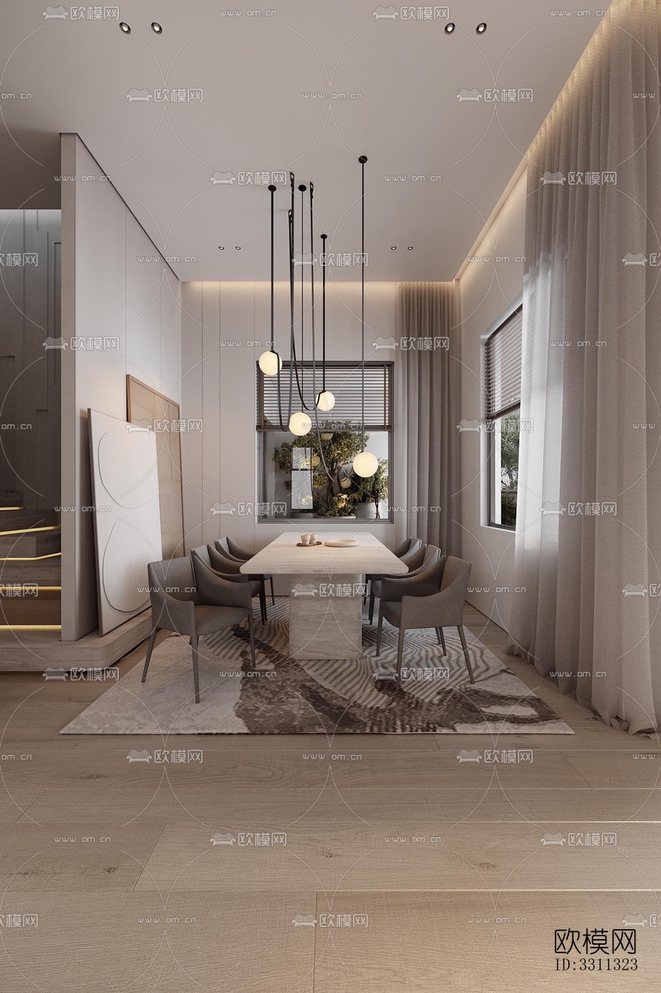 现代客餐厅效果图下载（渲染图7）
