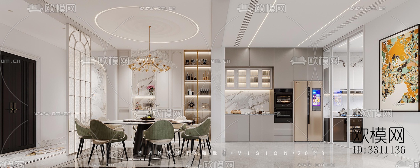 现代客餐厅效果图下载（渲染图4）