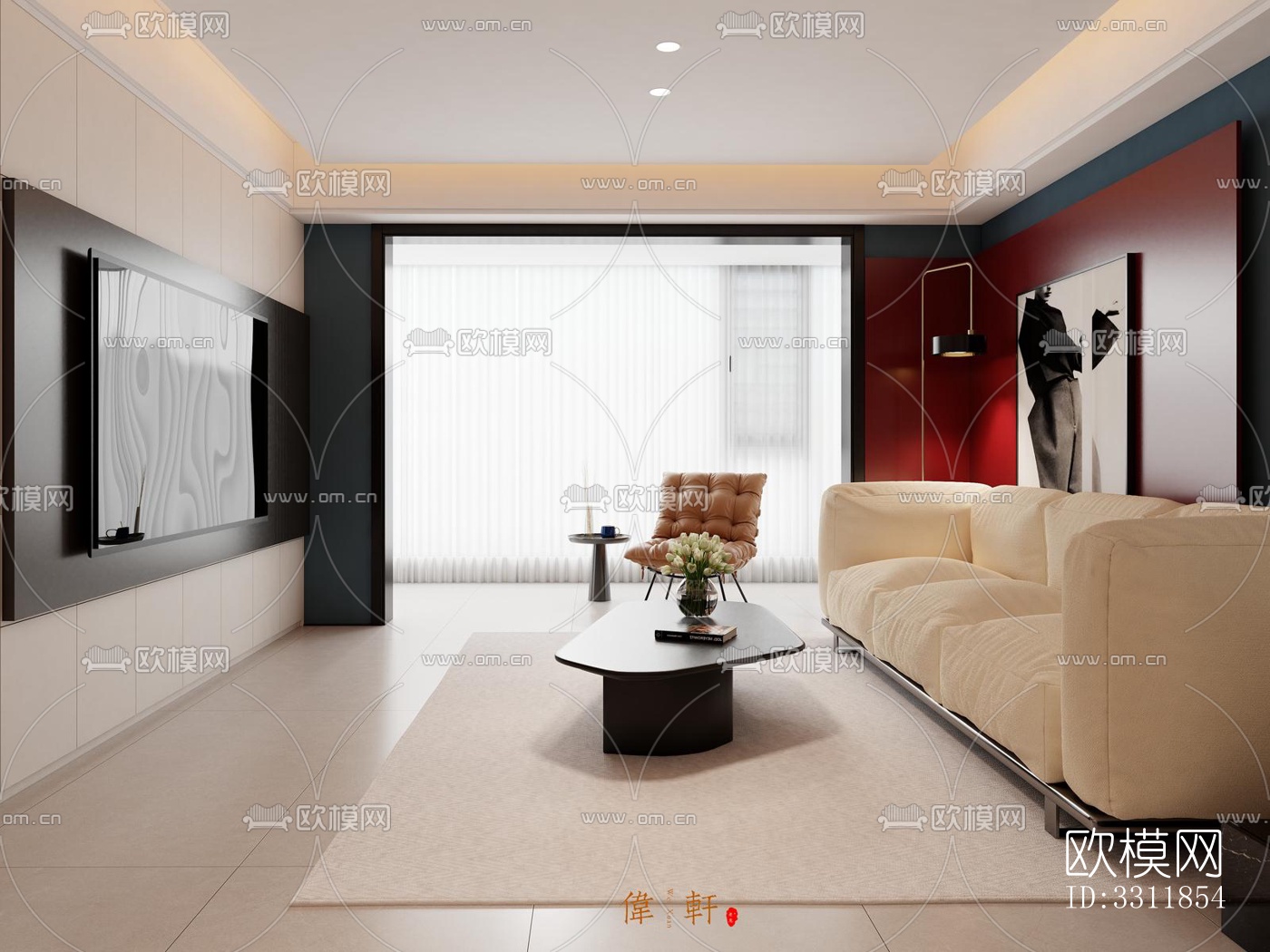 现代客餐厅效果图下载（渲染图6）