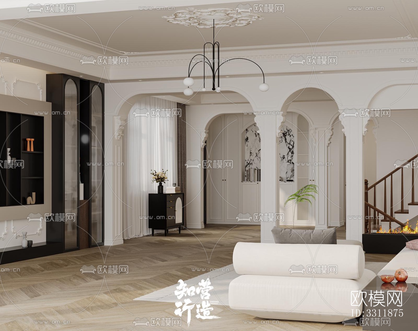 现代客餐厅效果图下载（渲染图3）