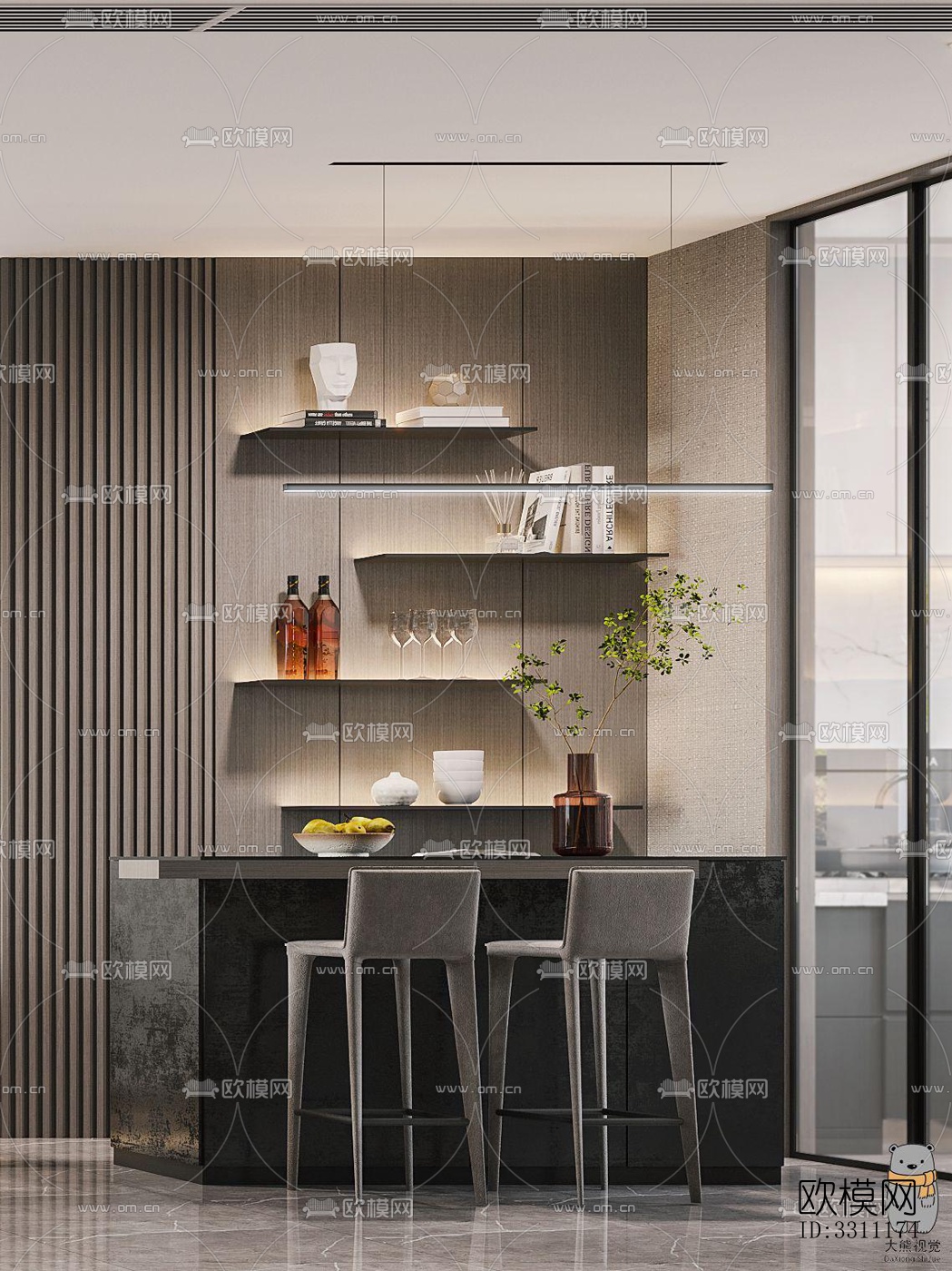 现代客餐厅效果图下载（渲染图5）