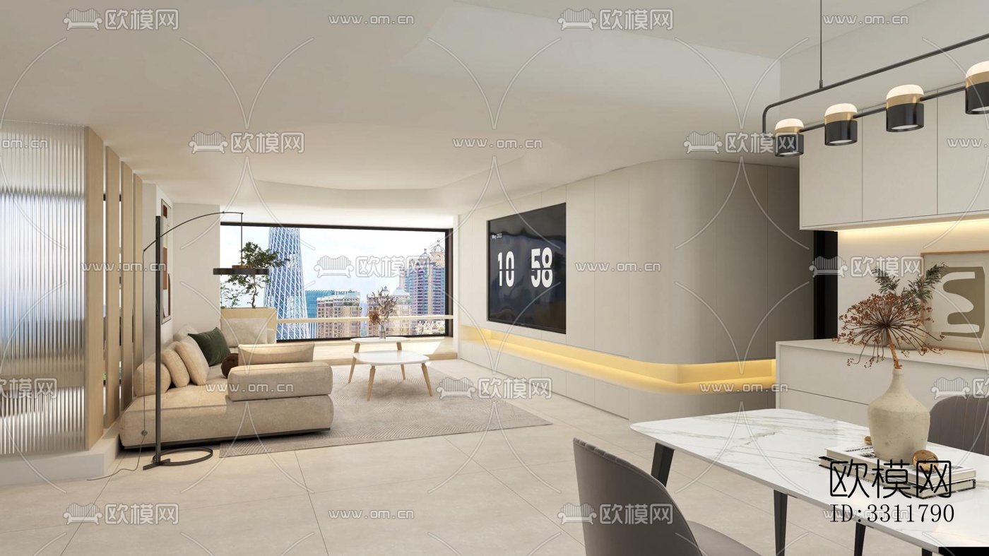 现代客餐厅效果图下载（渲染图7）