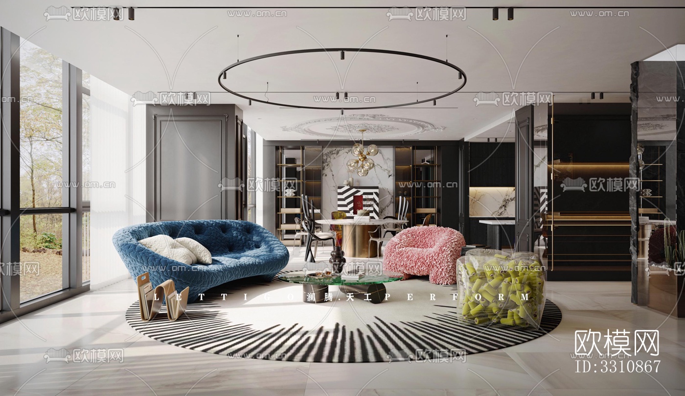 现代客餐厅效果图下载（渲染图1）