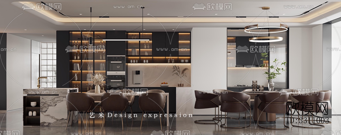 现代客餐厅效果图下载（渲染图4）