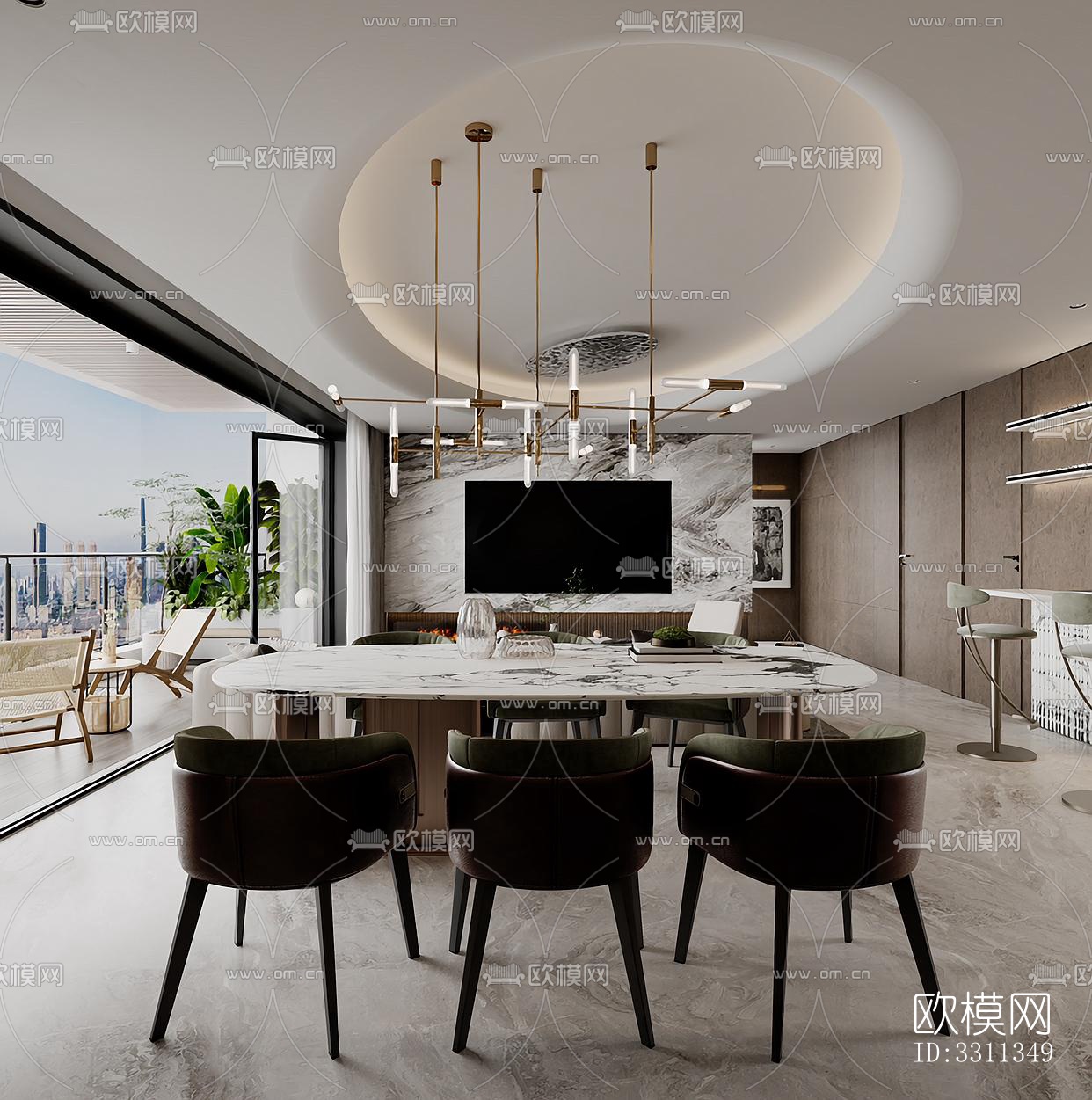 现代客餐厅效果图下载（渲染图6）