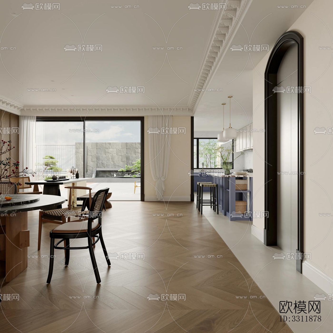 现代客餐厅效果图下载（渲染图2）