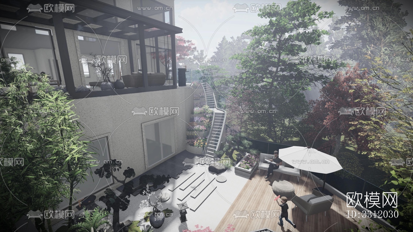 现代阳台花园效果图下载（渲染图4）