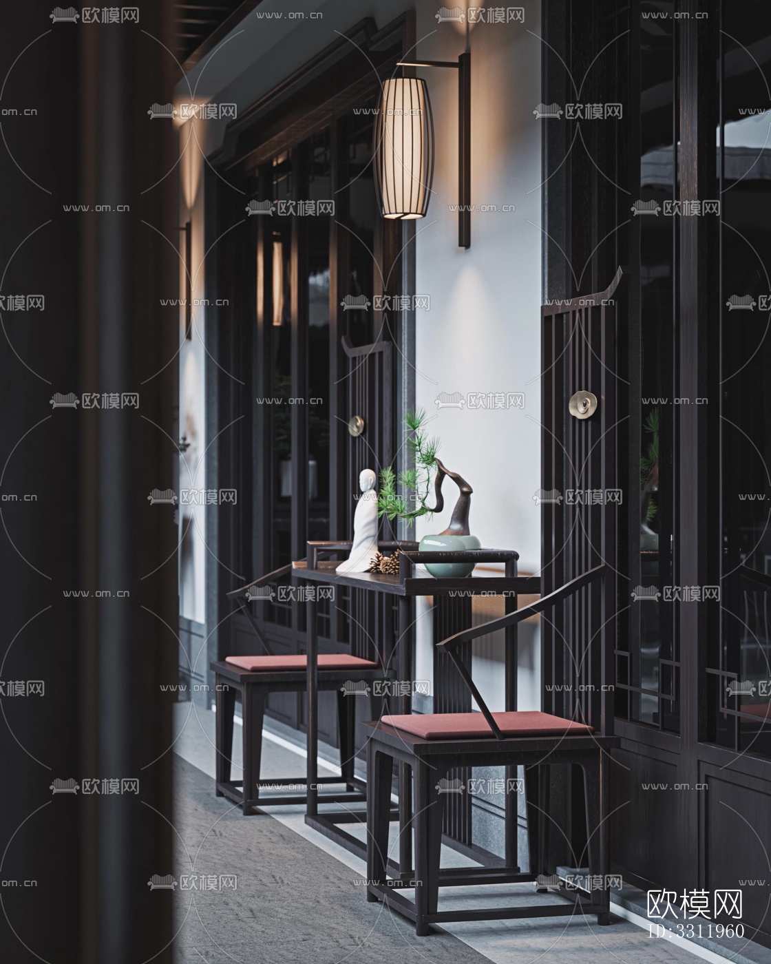 新中式阳台花园效果图下载（渲染图7）