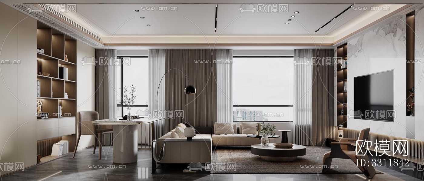 现代客餐厅效果图下载（渲染图6）