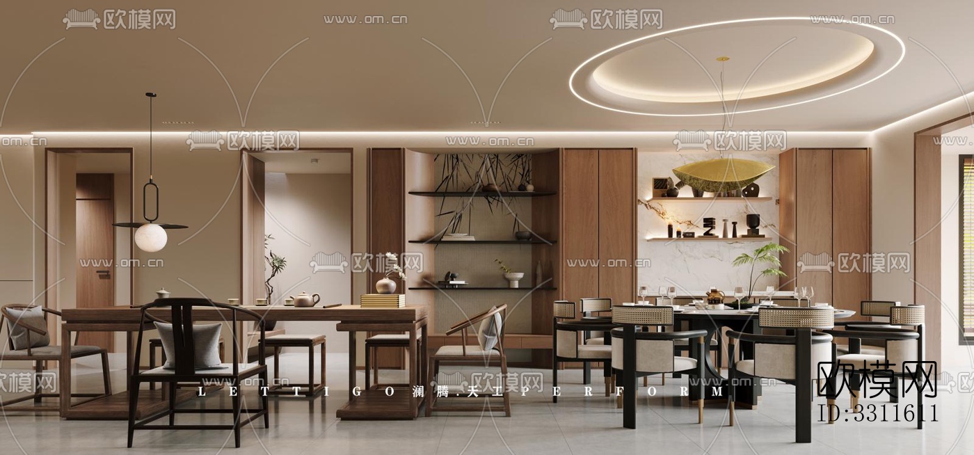 现代客餐厅效果图下载（渲染图3）