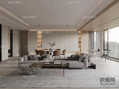 现代客餐厅效果图下载（渲染图7）