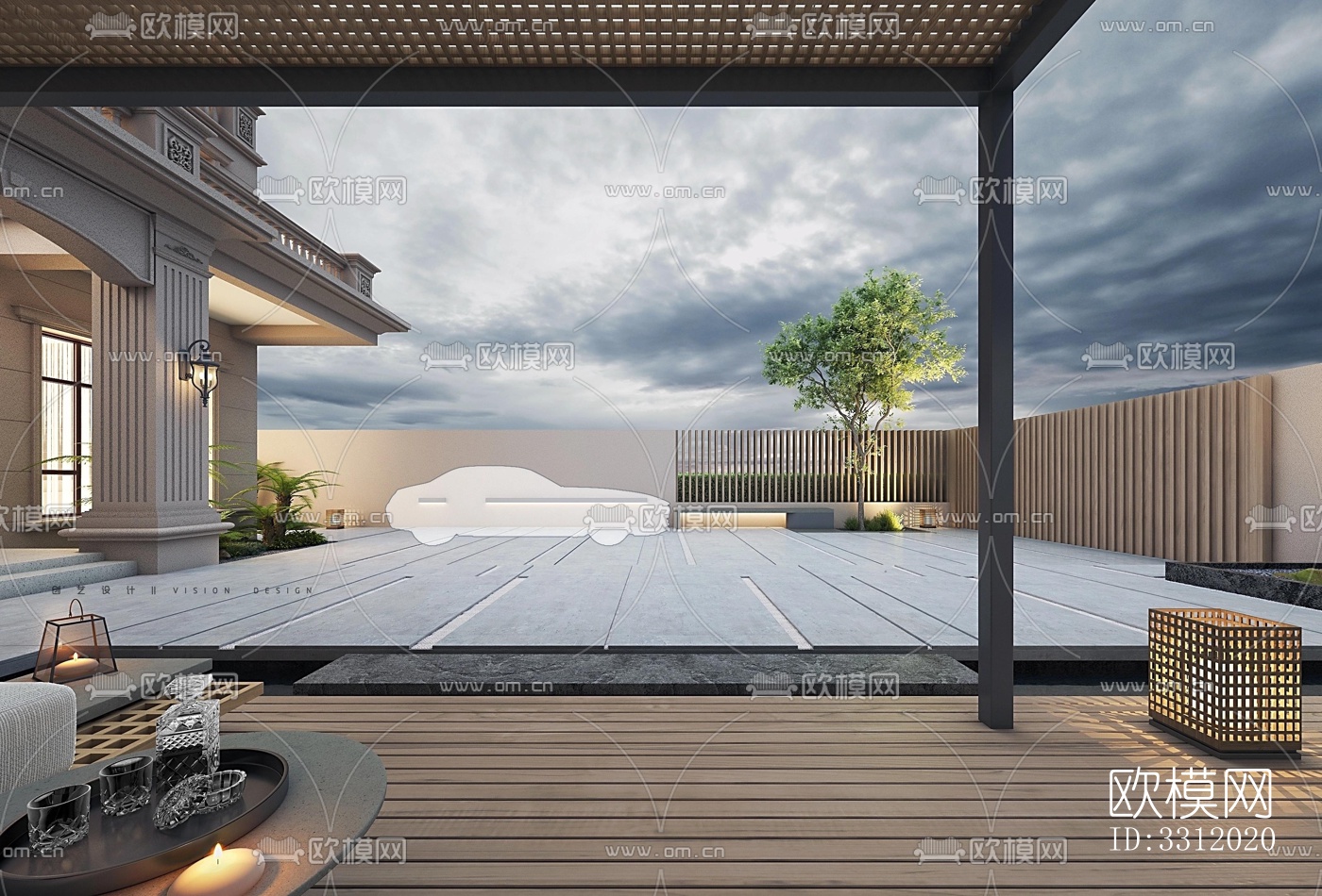 现代阳台花园效果图下载（渲染图3）