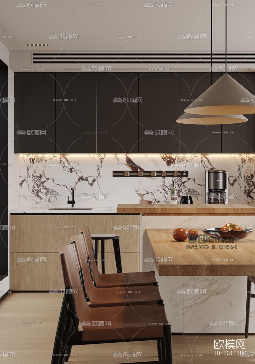 现代客餐厅效果图下载（渲染图6）