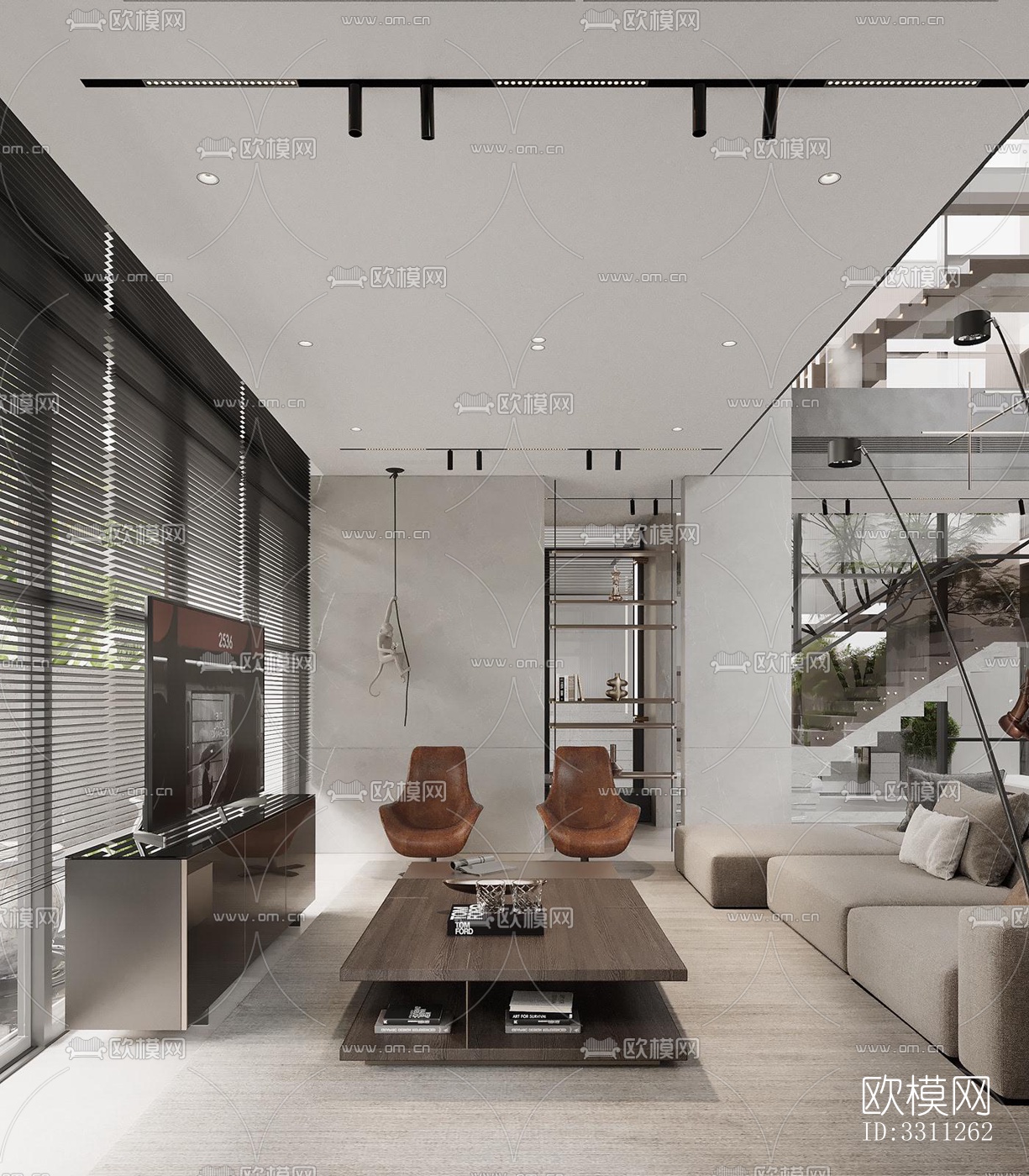 现代客餐厅效果图下载（渲染图1）