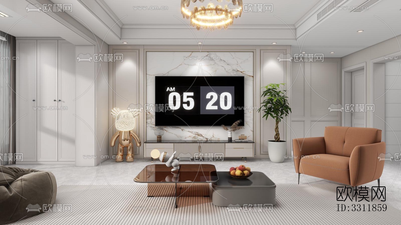 现代客餐厅效果图下载（渲染图1）