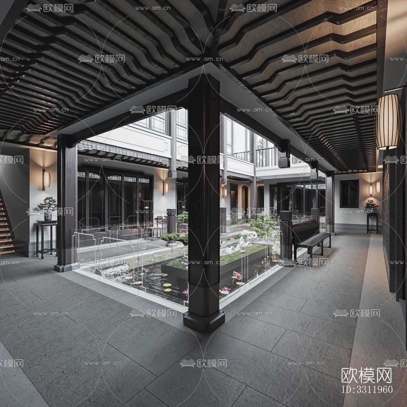 新中式阳台花园效果图下载（渲染图12）