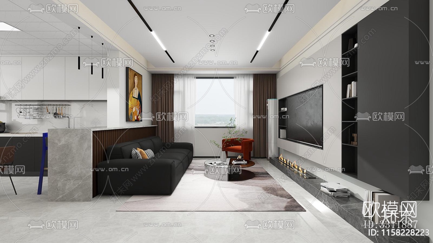 现代客餐厅效果图下载（渲染图2）