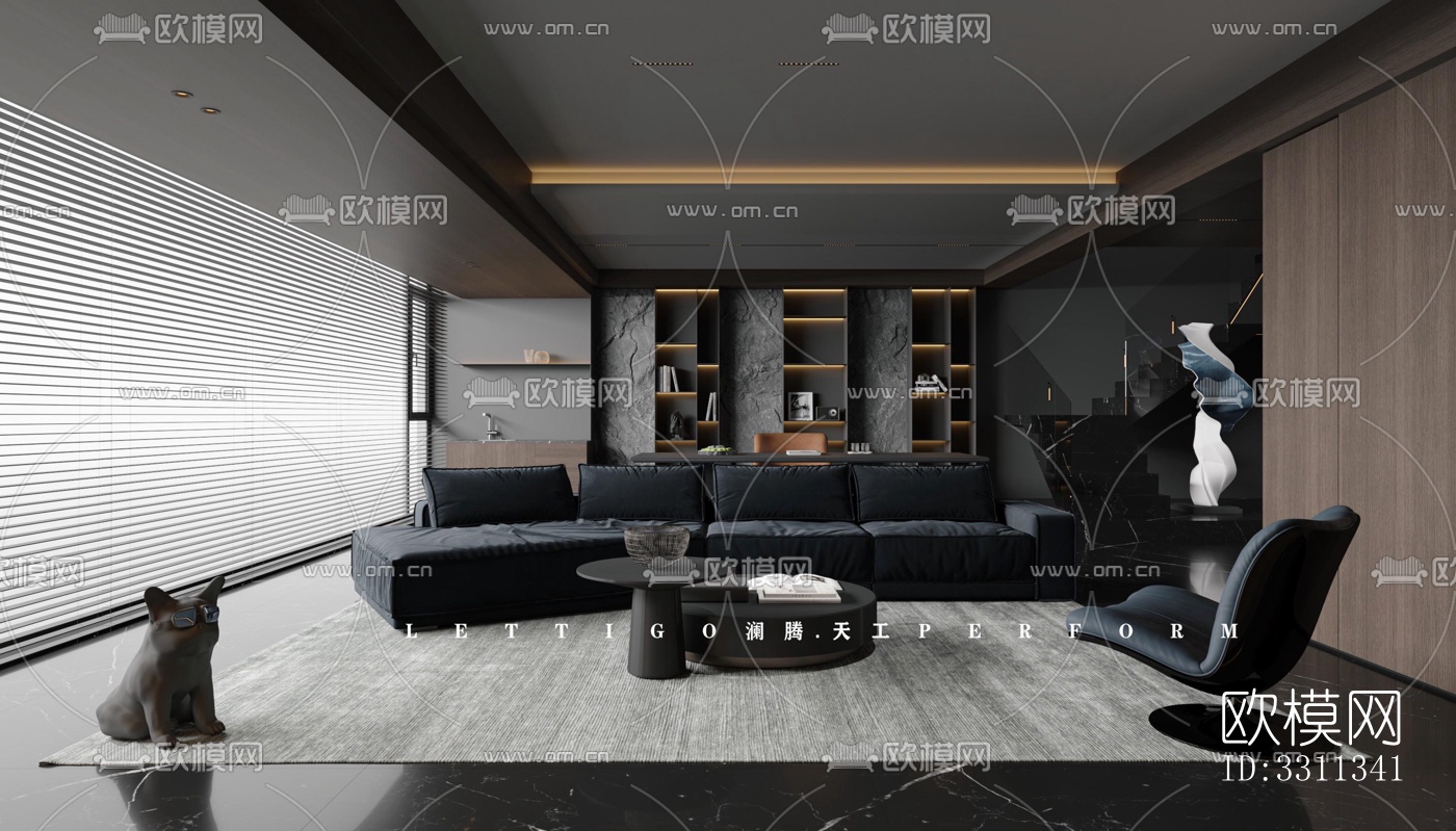 现代客餐厅效果图下载（渲染图1）