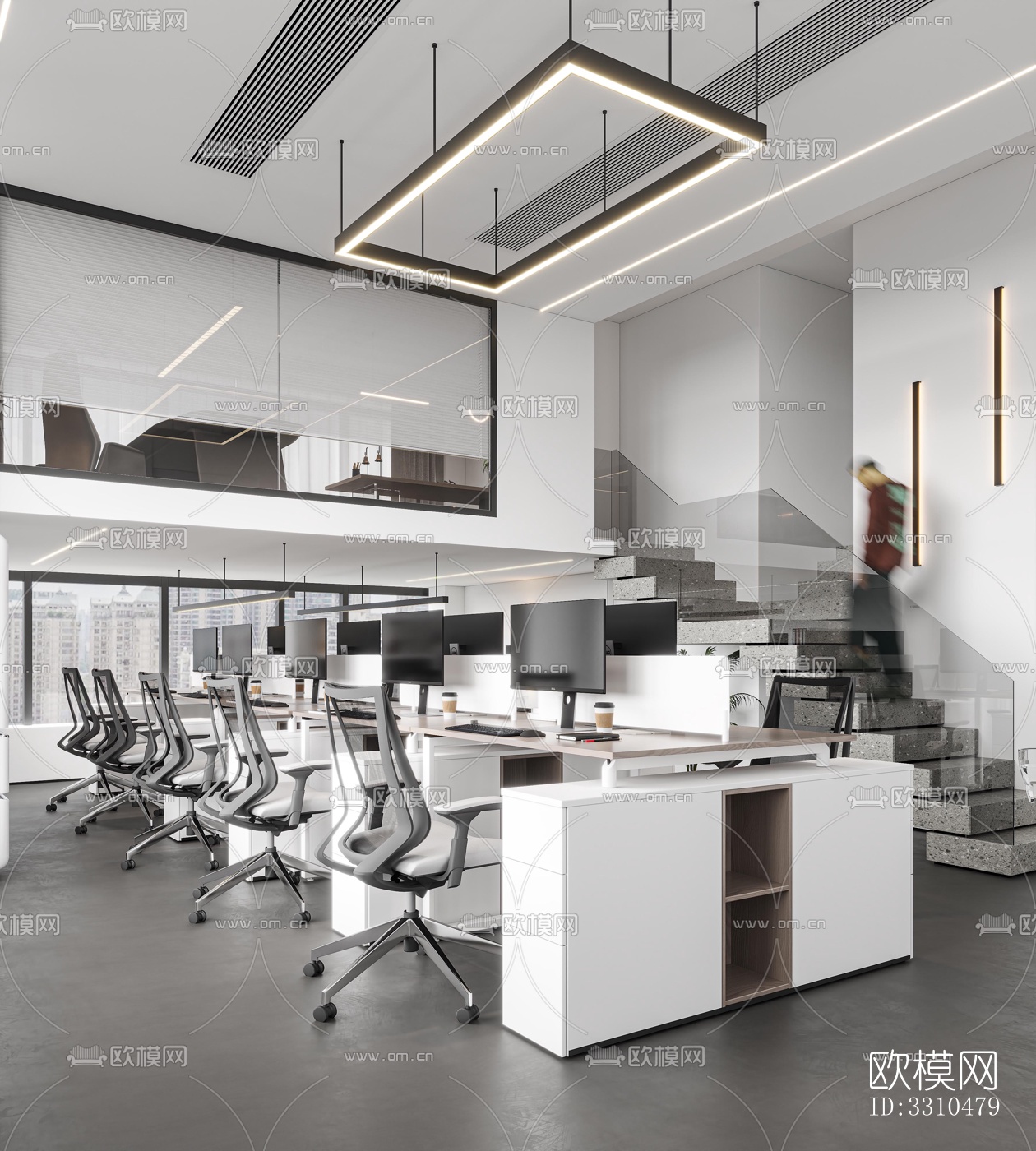 现代办公区效果图下载（渲染图4）