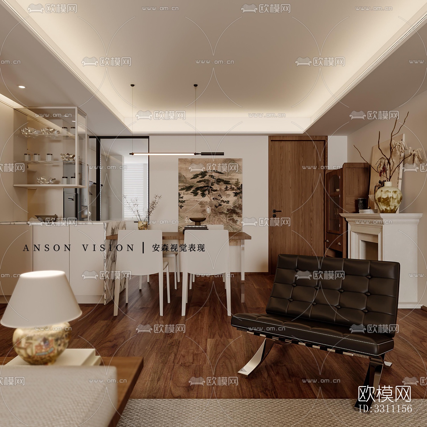 现代客餐厅效果图下载（渲染图4）