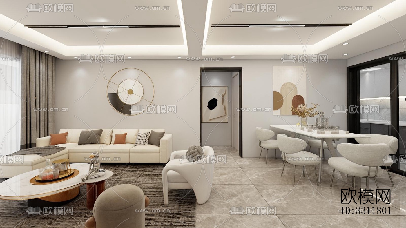 现代客餐厅效果图下载（渲染图1）