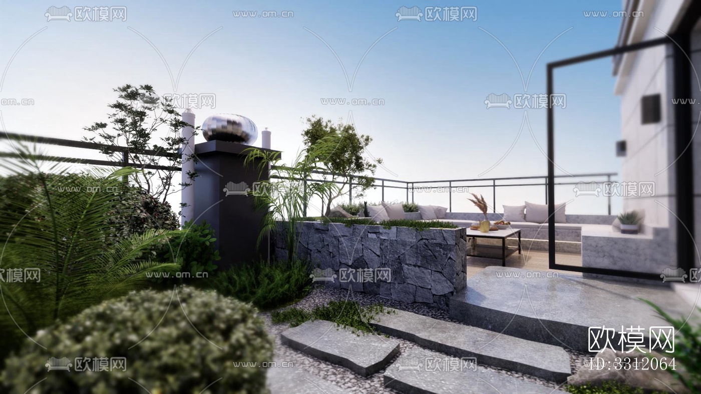 现代阳台花园效果图下载（渲染图3）