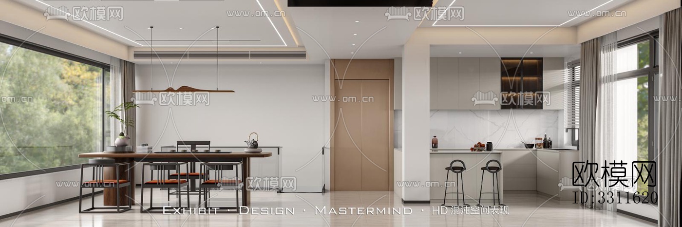 现代客餐厅效果图下载（渲染图4）