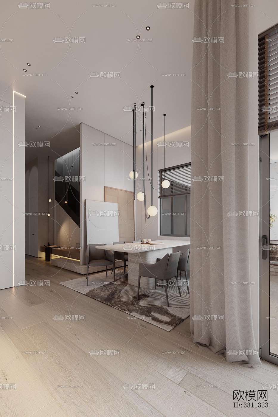 现代客餐厅效果图下载（渲染图6）