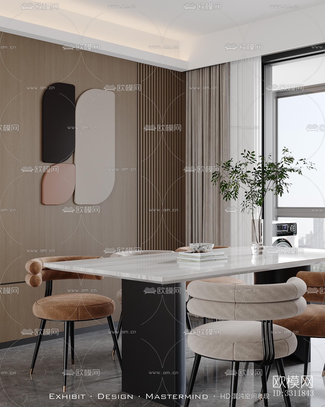 现代客餐厅效果图下载（渲染图1）