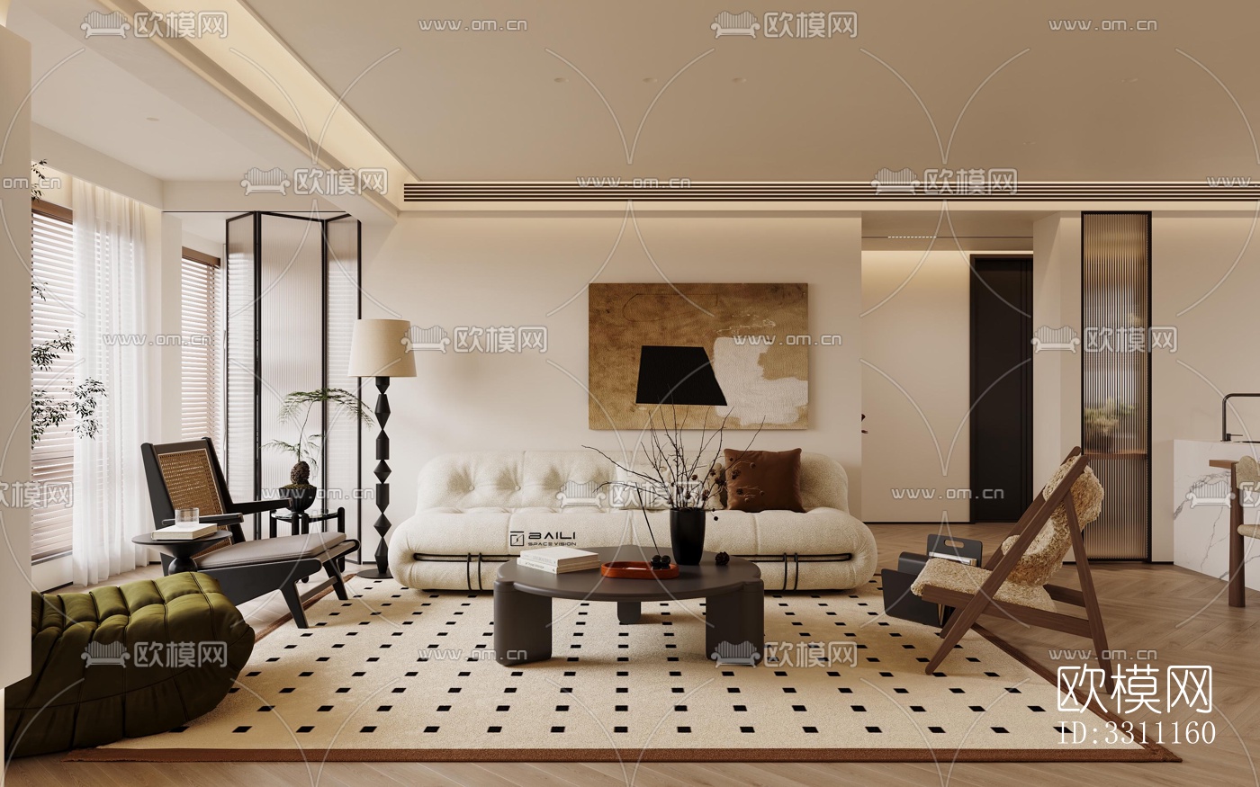 现代客餐厅效果图下载（渲染图2）