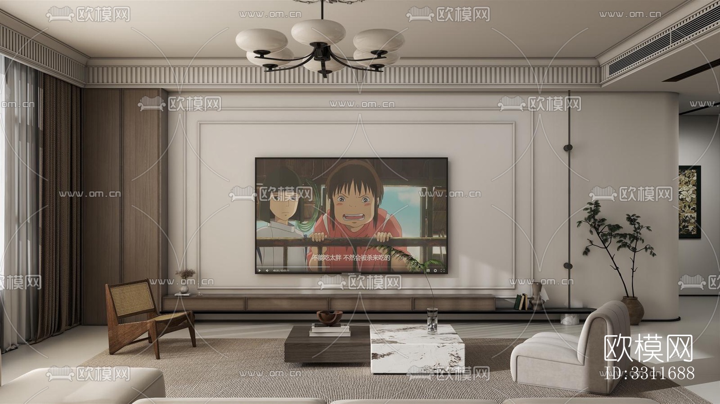 现代客餐厅效果图下载（渲染图1）