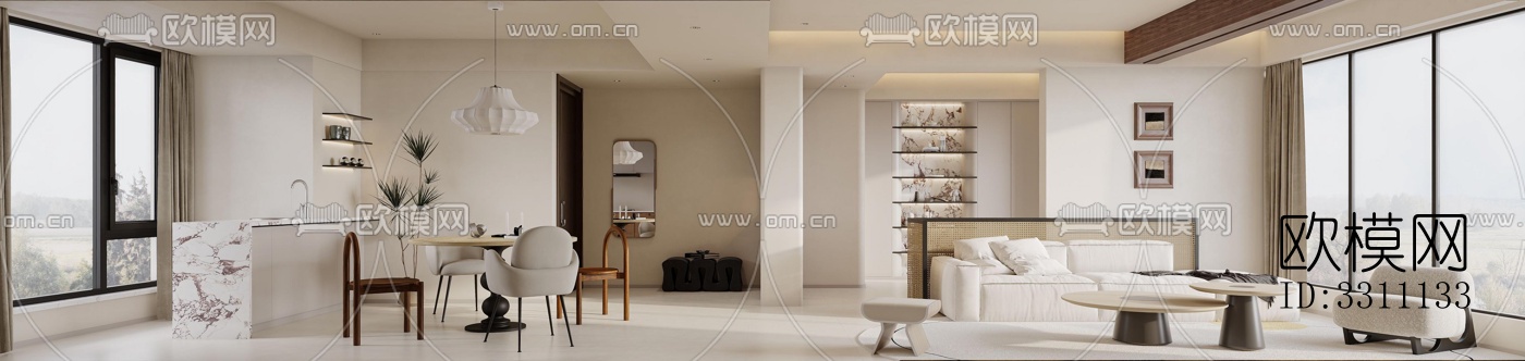 现代客餐厅效果图下载（渲染图7）