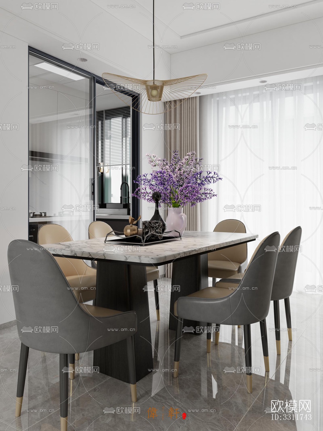 现代客餐厅效果图下载（渲染图6）