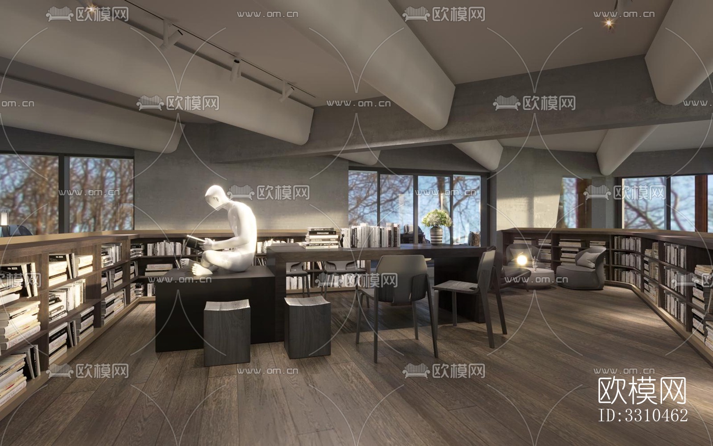 现代图书馆效果图下载（渲染图1）