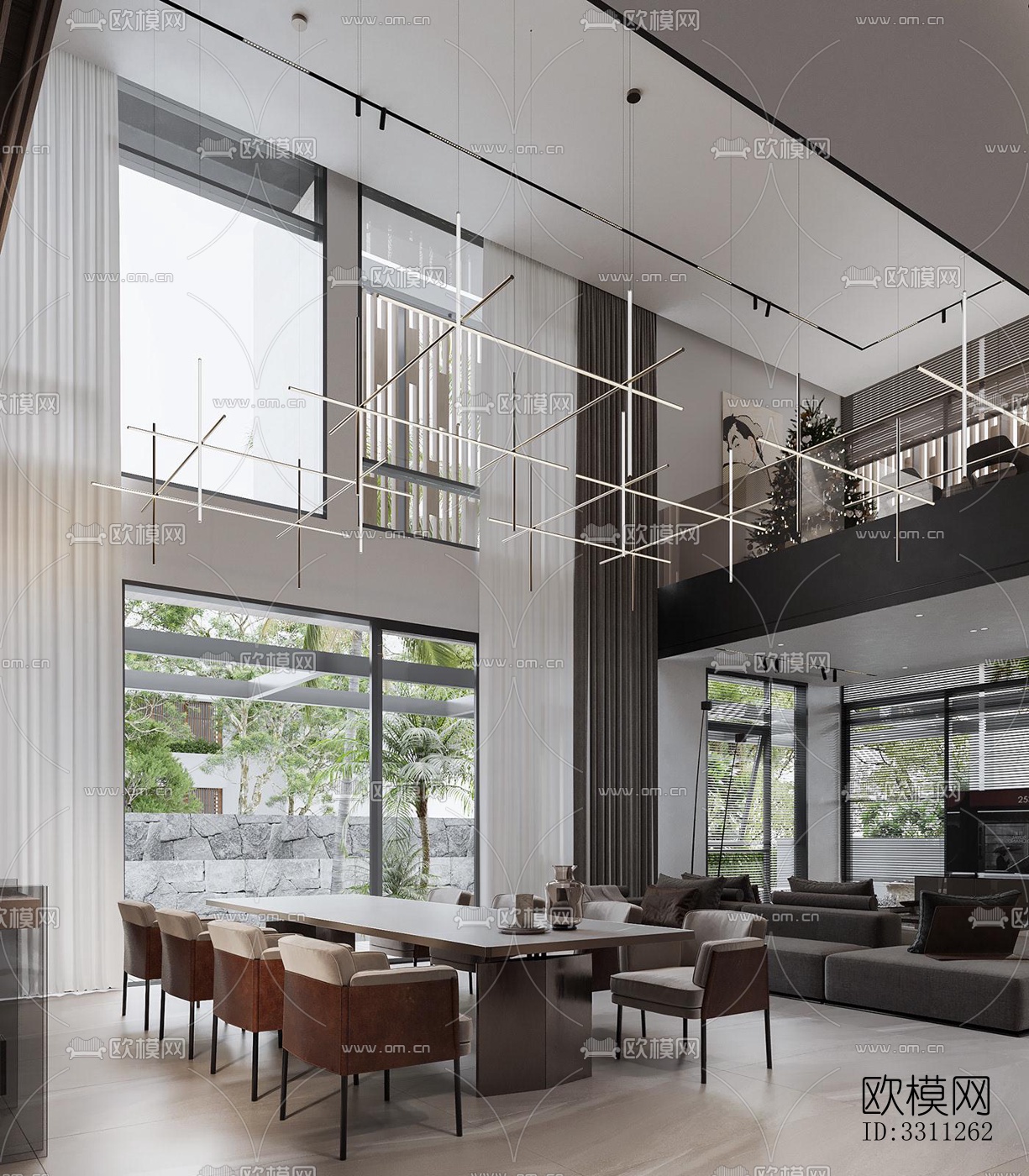 现代客餐厅效果图下载（渲染图8）