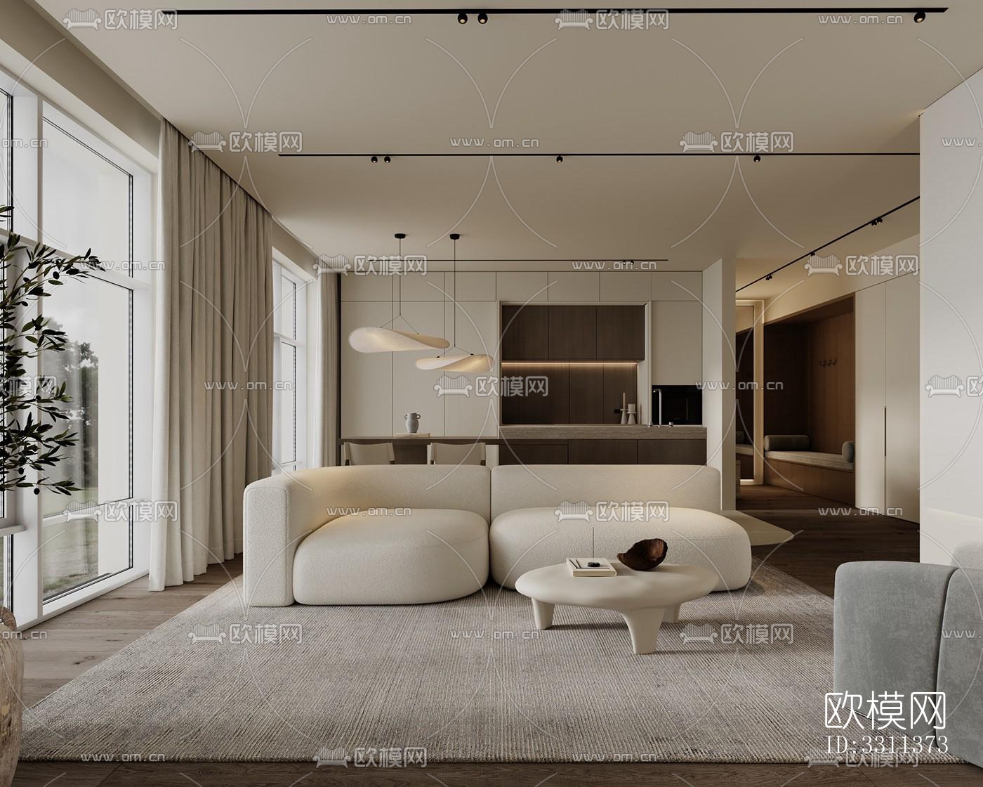 现代客餐厅效果图下载（渲染图1）