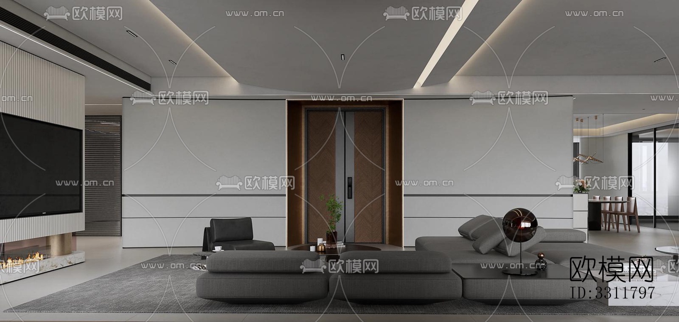 现代客餐厅效果图下载（渲染图5）