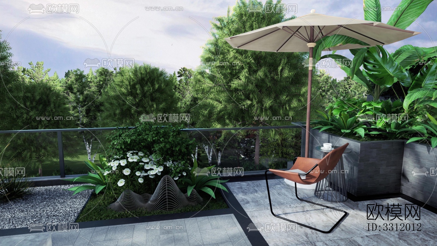 现代阳台花园效果图下载（渲染图2）