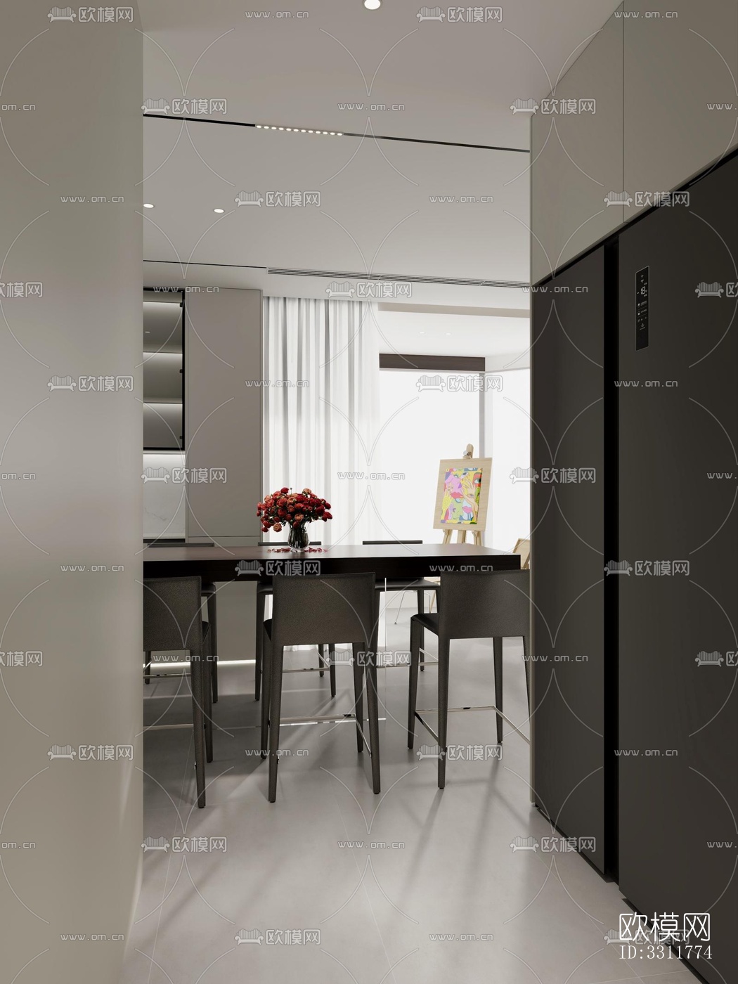 现代客餐厅效果图下载（渲染图3）