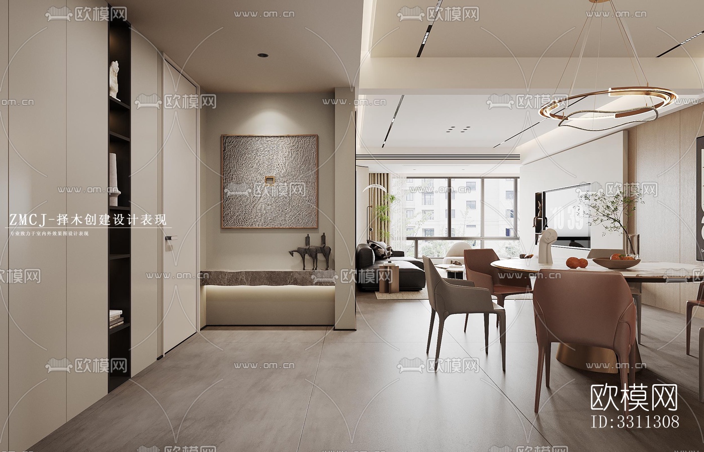 现代客餐厅效果图下载（渲染图4）