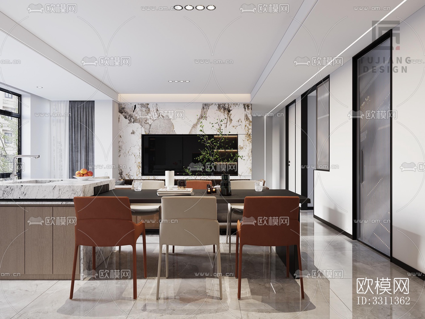 现代客餐厅效果图下载（渲染图9）