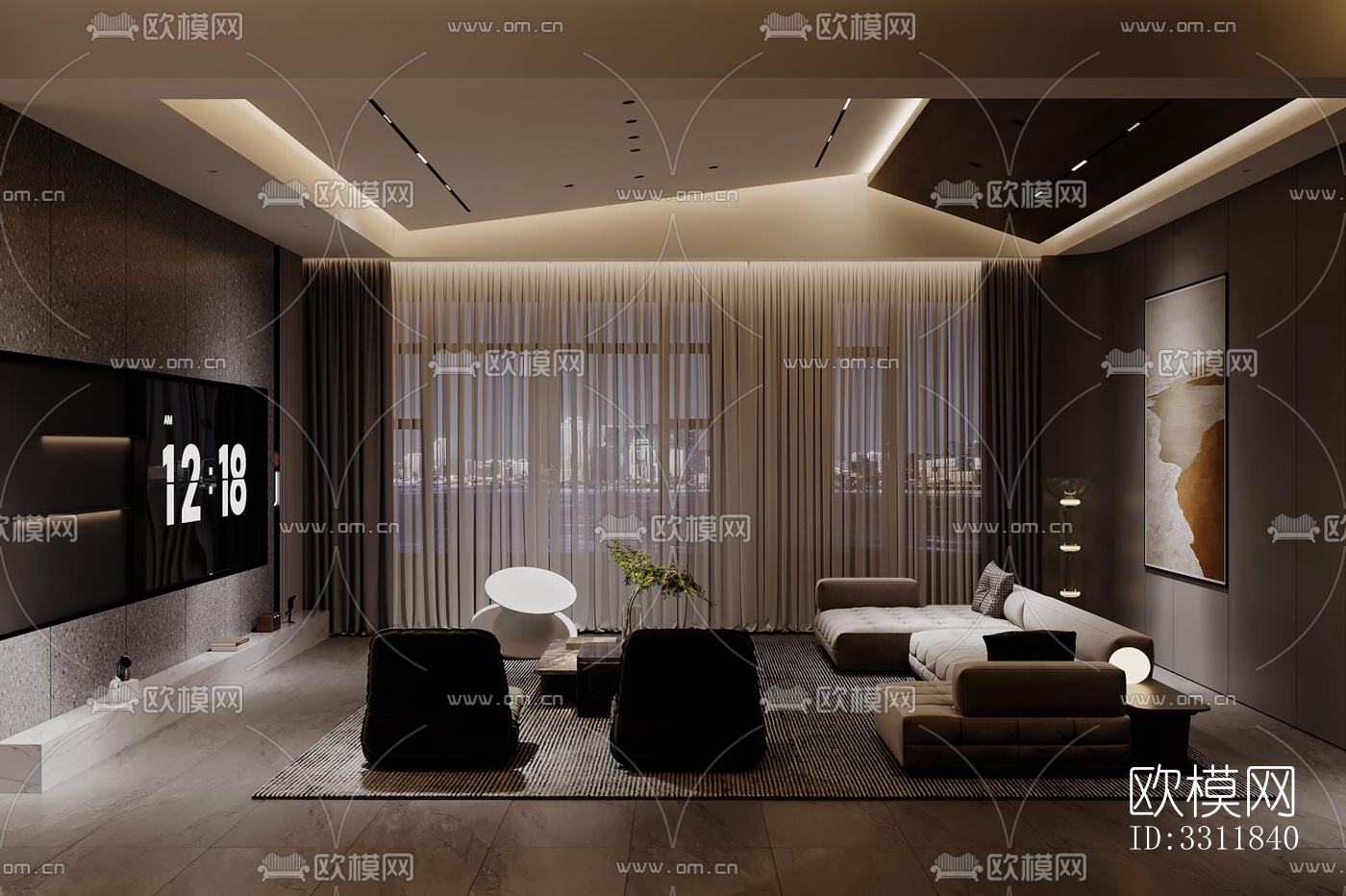 现代客餐厅效果图下载（渲染图3）