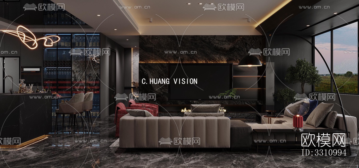 现代客餐厅效果图下载（渲染图6）