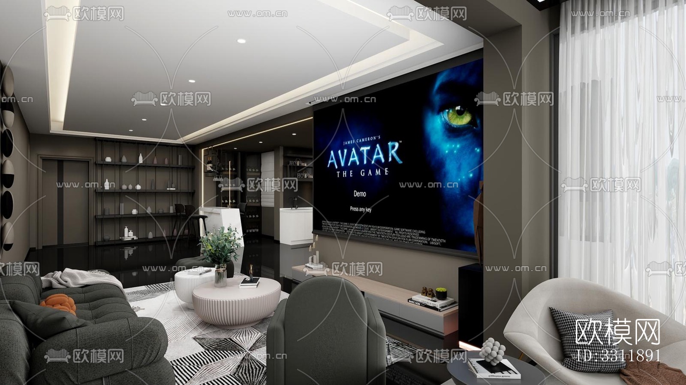 现代客餐厅效果图下载（渲染图10）