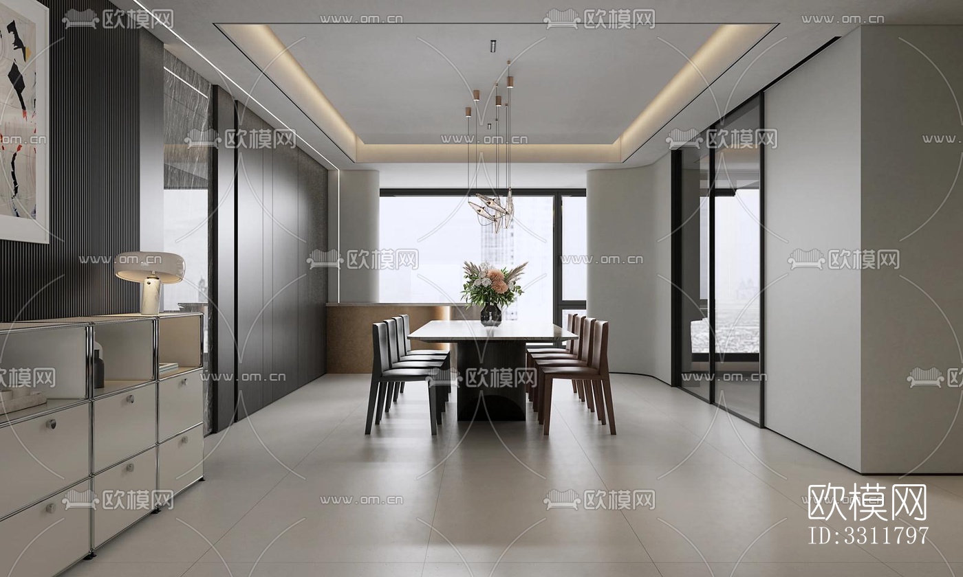 现代客餐厅效果图下载（渲染图3）