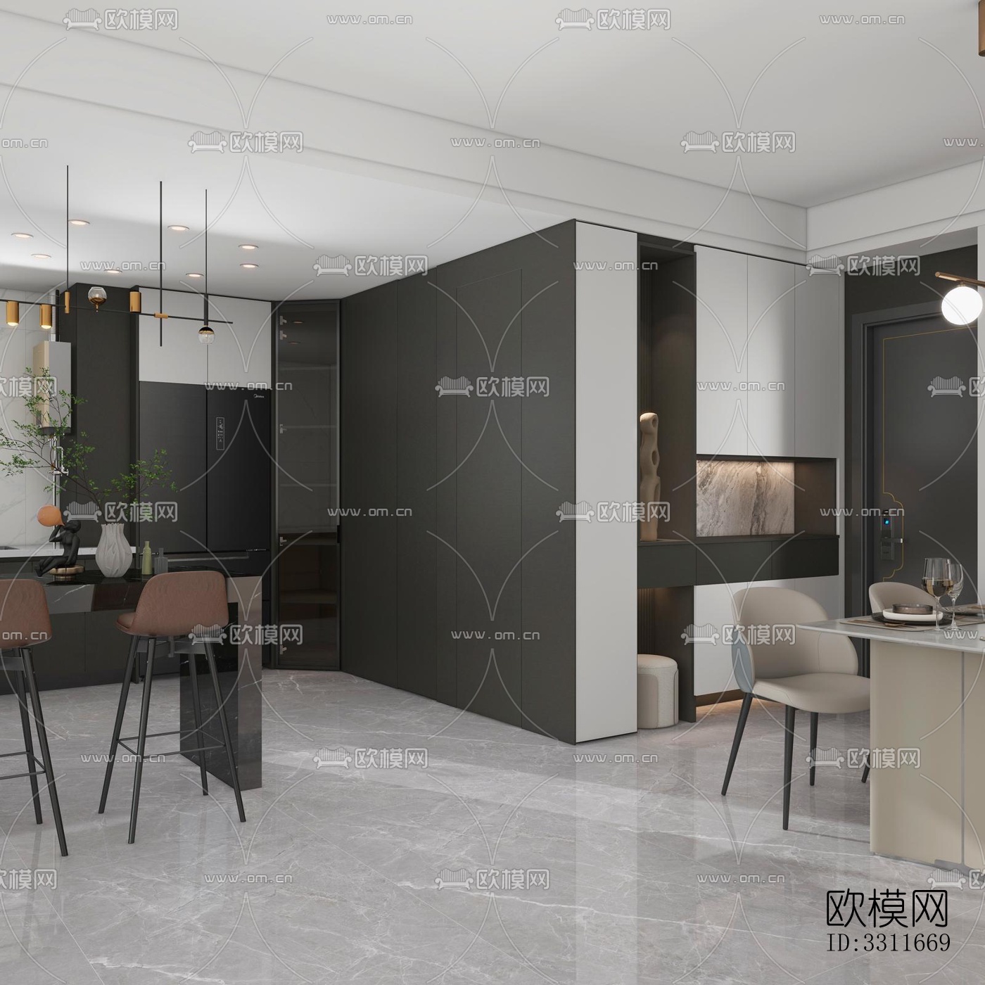 现代客餐厅效果图下载（渲染图5）